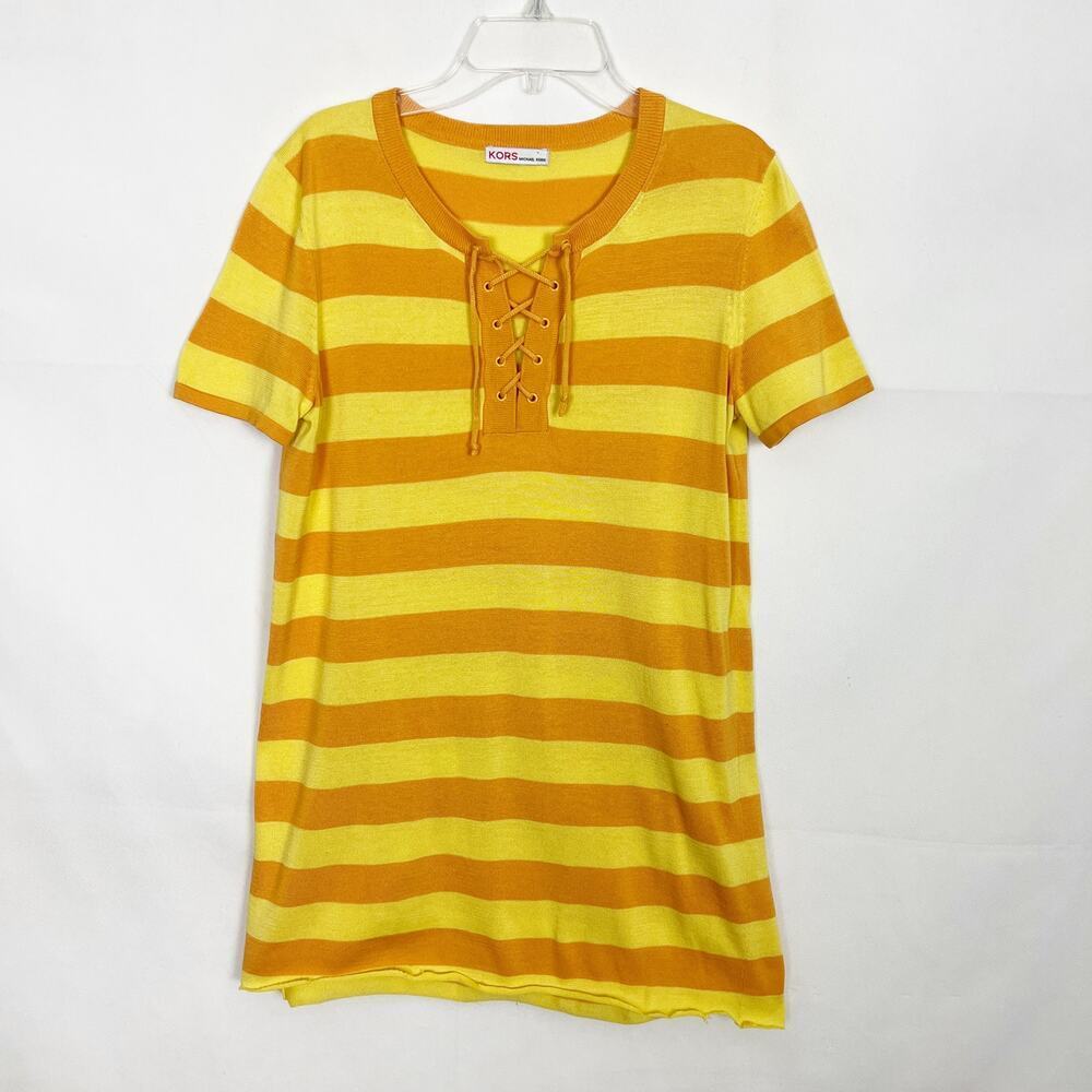 Michael Kors Vintage Y2K Striped Yellow Orange Top Size Small